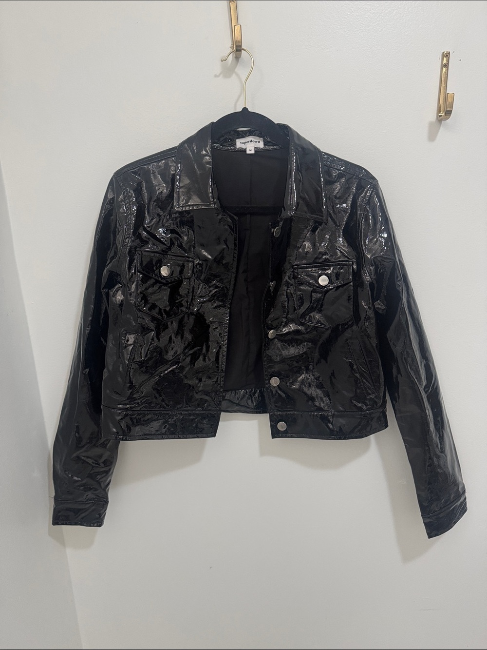 superdown Patent faux Leather Black Cropped Jacket - Women